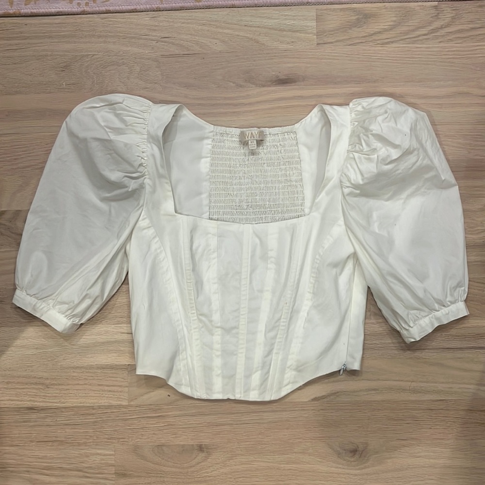 WAYF puff sleeve corset crop blouse top revolve XS